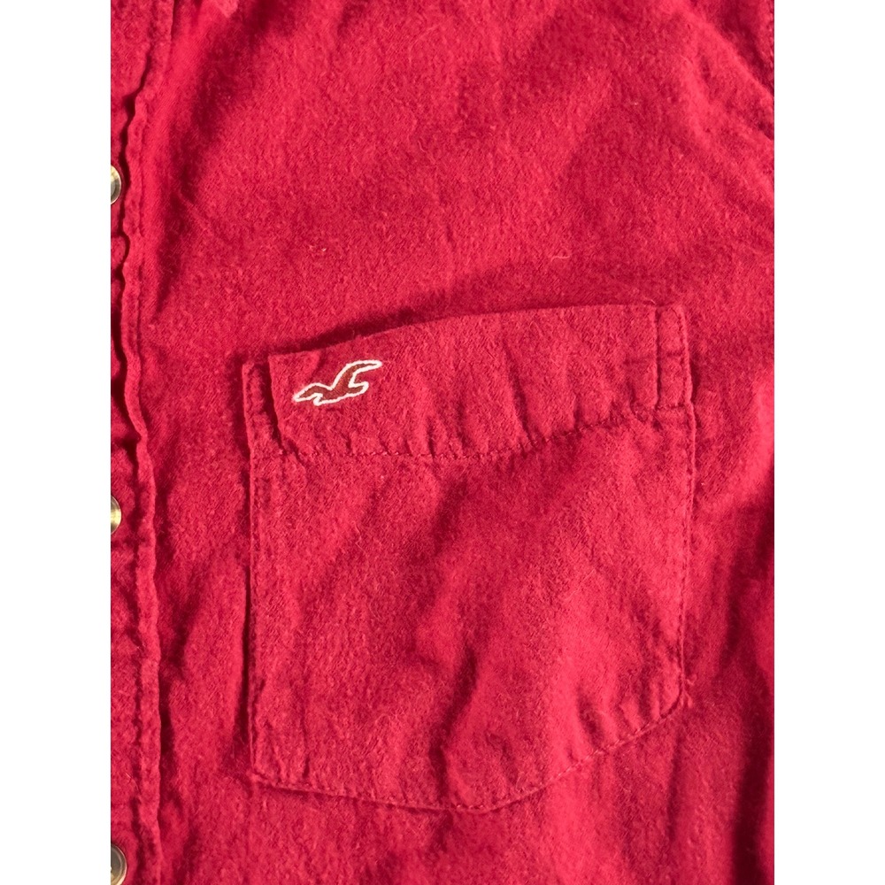 Y2K Hollister Womens Small Red Flannel Button Down Long Sleeve Seagull Logo - Picture 3 of 6